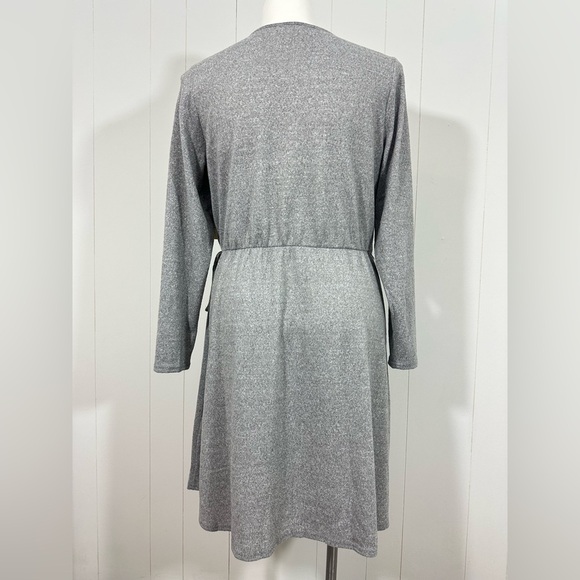 NWT Derek Heart Plus Sz 2X Gray Faux Wrap Knit Sweater Dress Long Sleeve - Picture 5 of 11